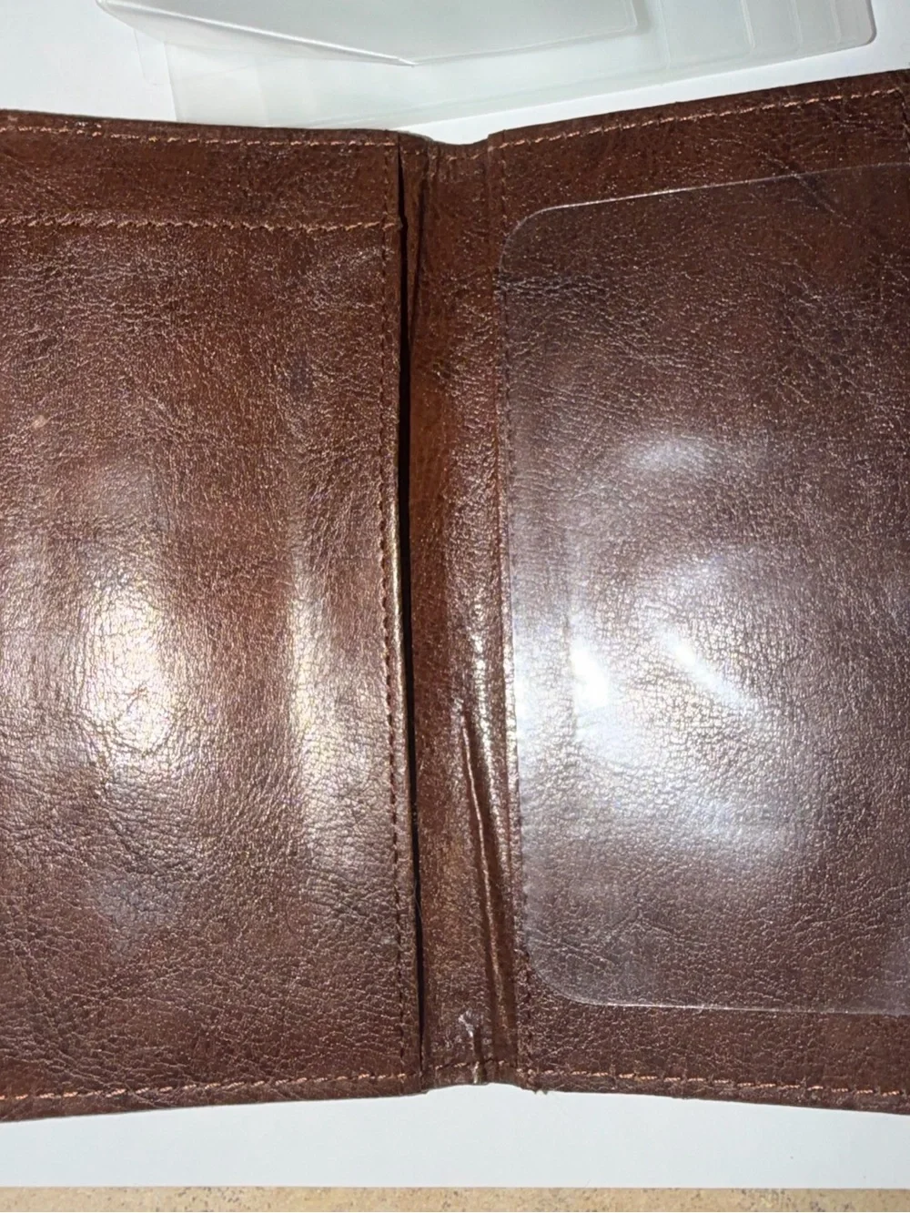 Brown Leather Checkbook Cover with Cross Embossing